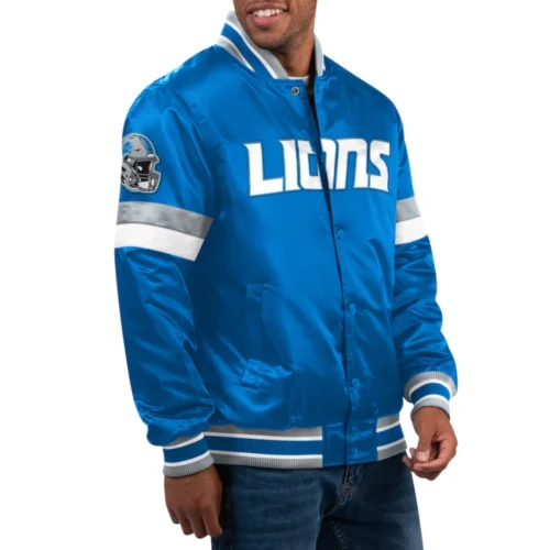 Detroit Lions Home Game Blue Satin Varsity Jacket
