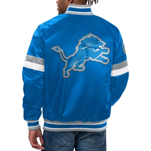 Alternative view of Detroit Lions Home Game Blue Satin Varsity Jacket
