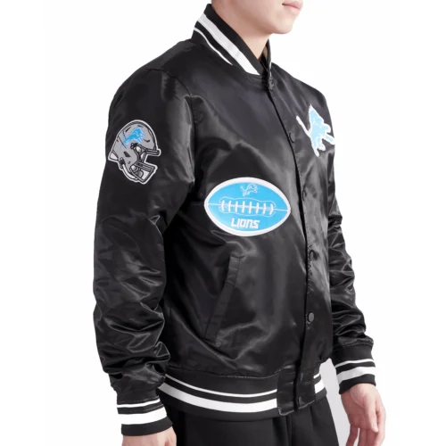Alternative view of Detroit Lions Old English Men’s Rib Black Satin Jacket