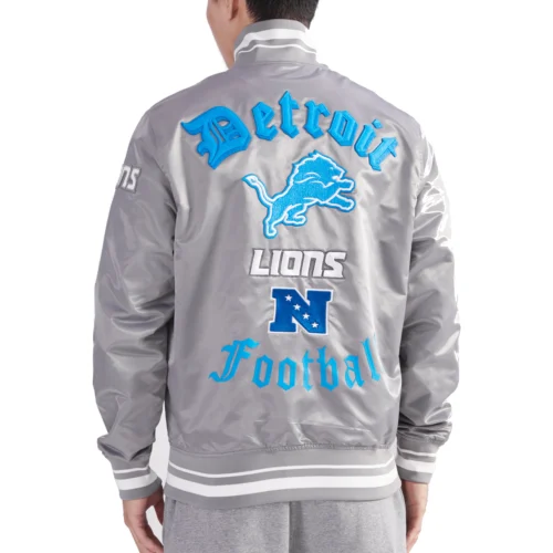 Alternative view of Detroit Lions Old English Rib Gray Satin Jacket
