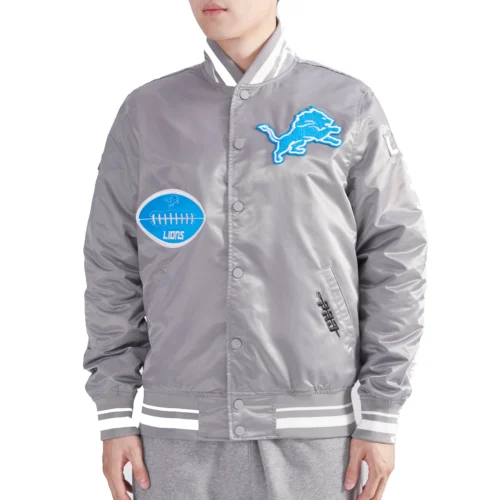 Detroit Lions Old English Rib Gray Satin Jacket