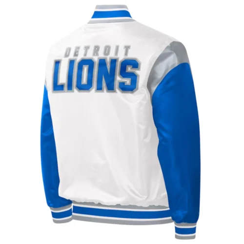 Alternative view of Detroit Lions Pitch Full-Snap White/Blue Satin Varsity Jacket
