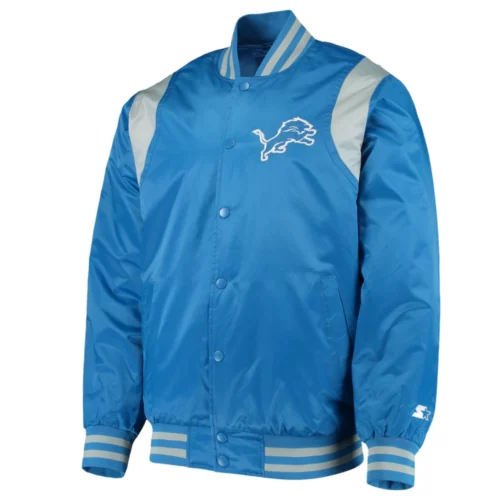 Detroit Lions Prime Time Blue Satin Varsity Jacket