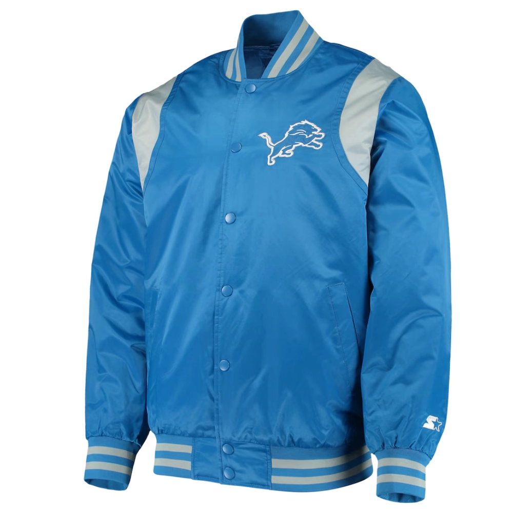 Detroit Lions Prime Time Blue Satin Varsity Jacket