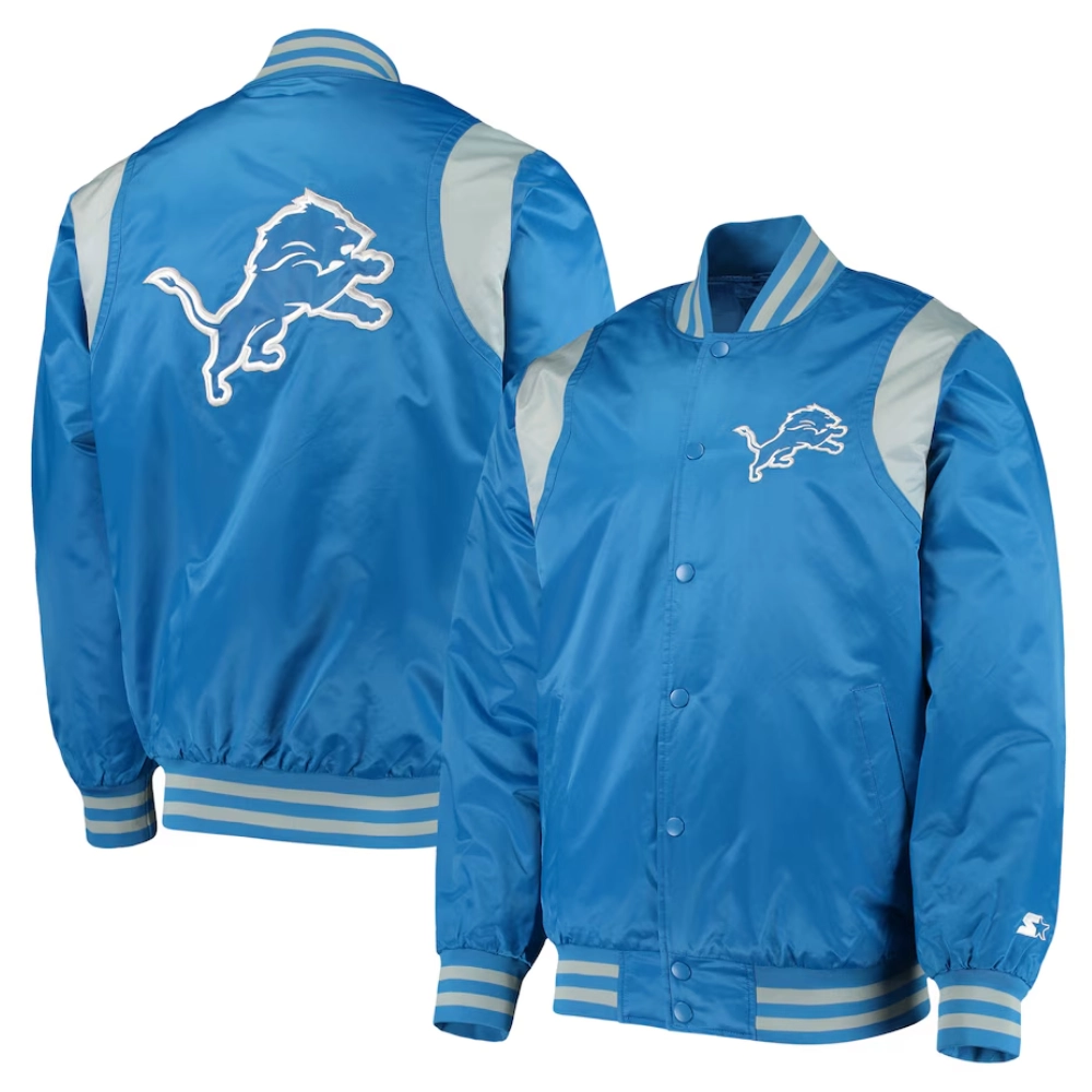 Detroit Lions Prime Time Blue Satin Varsity Jacket - Image 4