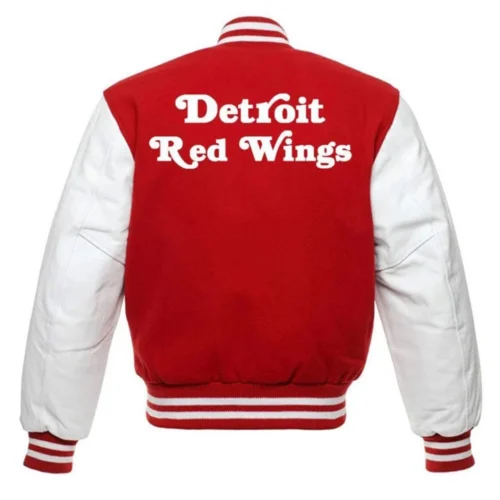 Alternative view of Detroit Red Wings Letterman Red/White Wool & Leather Varsity Jacket
