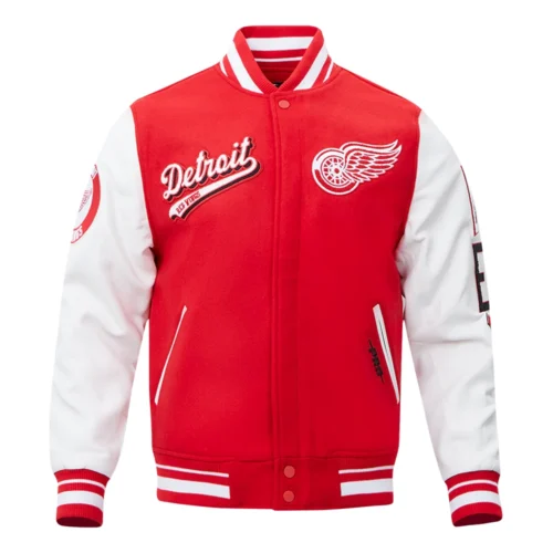 Detroit Red Wings Script Tail Red Wool & Leather Varsity Jacket