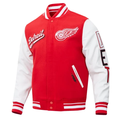 Alternative view of Detroit Red Wings Script Tail Red Wool & Leather Varsity Jacket