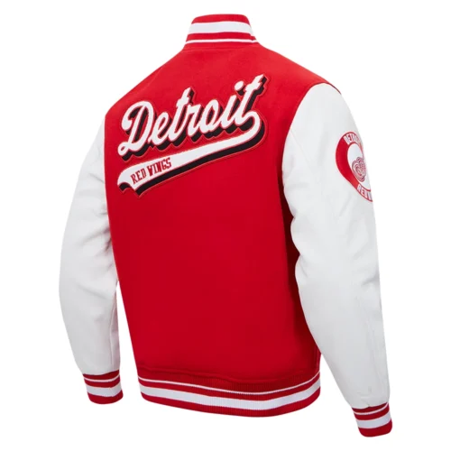 Detroit Red Wings Script Tail Red Wool & Leather Varsity Jacket - Image 3