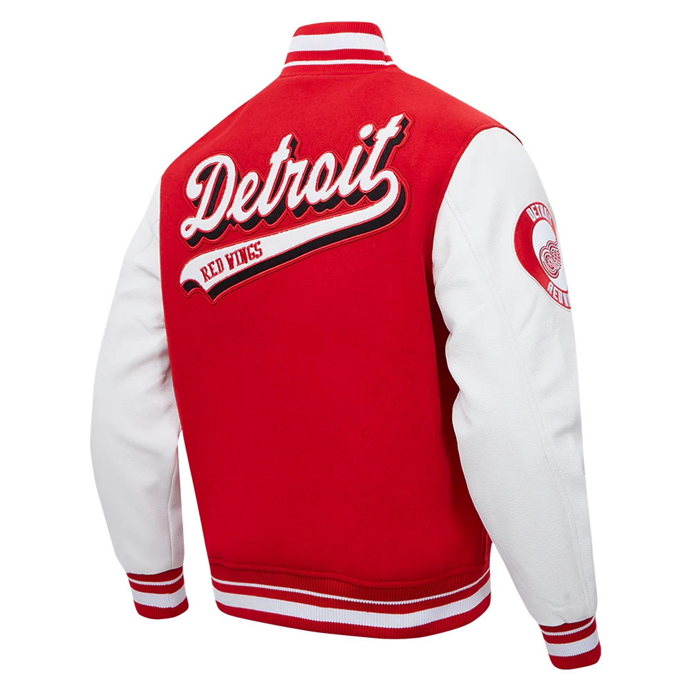 Detroit Red Wings Script Tail Red Wool & Leather Varsity Jacket - Image 3