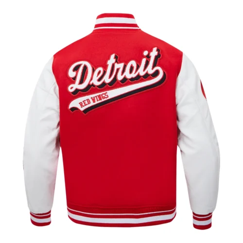 Detroit Red Wings Script Tail Red Wool & Leather Varsity Jacket - Image 4