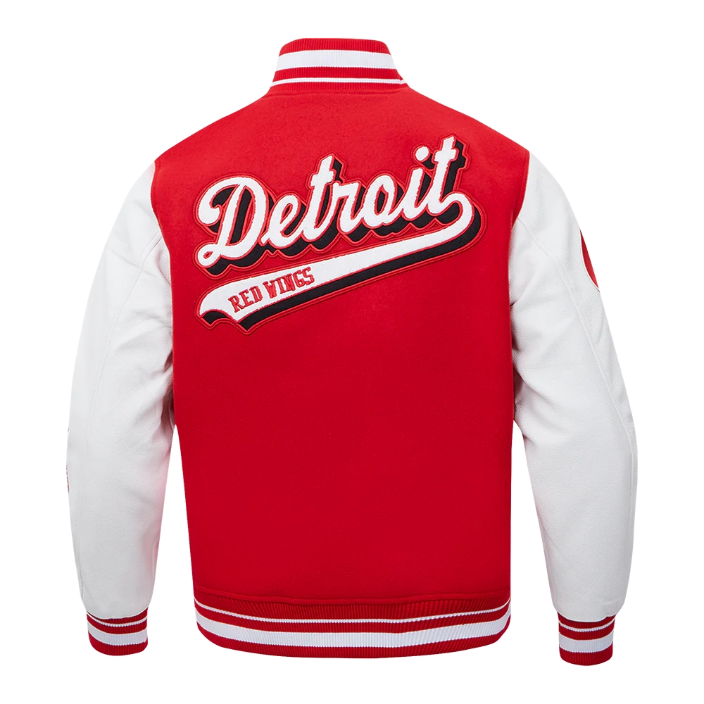Detroit Red Wings Script Tail Red Wool & Leather Varsity Jacket - Image 4
