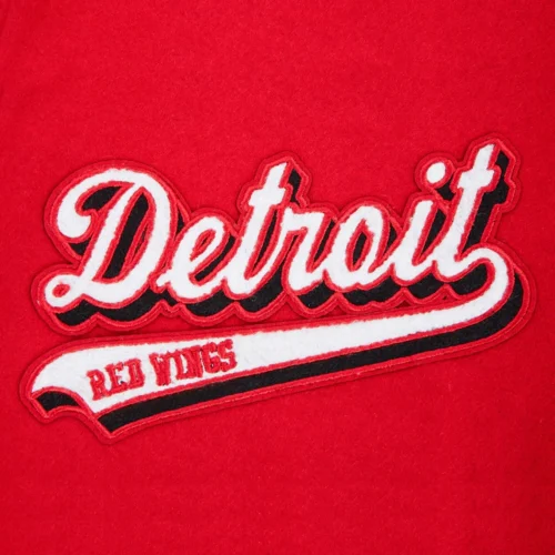 Detroit Red Wings Script Tail Red Wool & Leather Varsity Jacket - Image 6