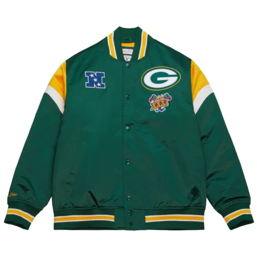 Green Bay Packers Cooperstown Heavyweight Full-Snap Satin Varsity Green Jacket