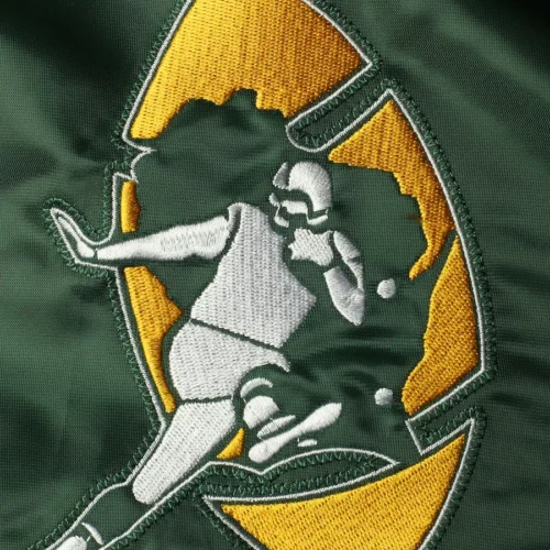 Green Bay Packers The Enforcer Satin green Varsity Jacket - Image 3