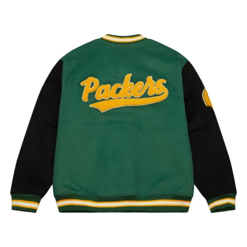 Alternative view of Green Bay Packers Hardwood Classics Team Legacy Green Varsity Jacket