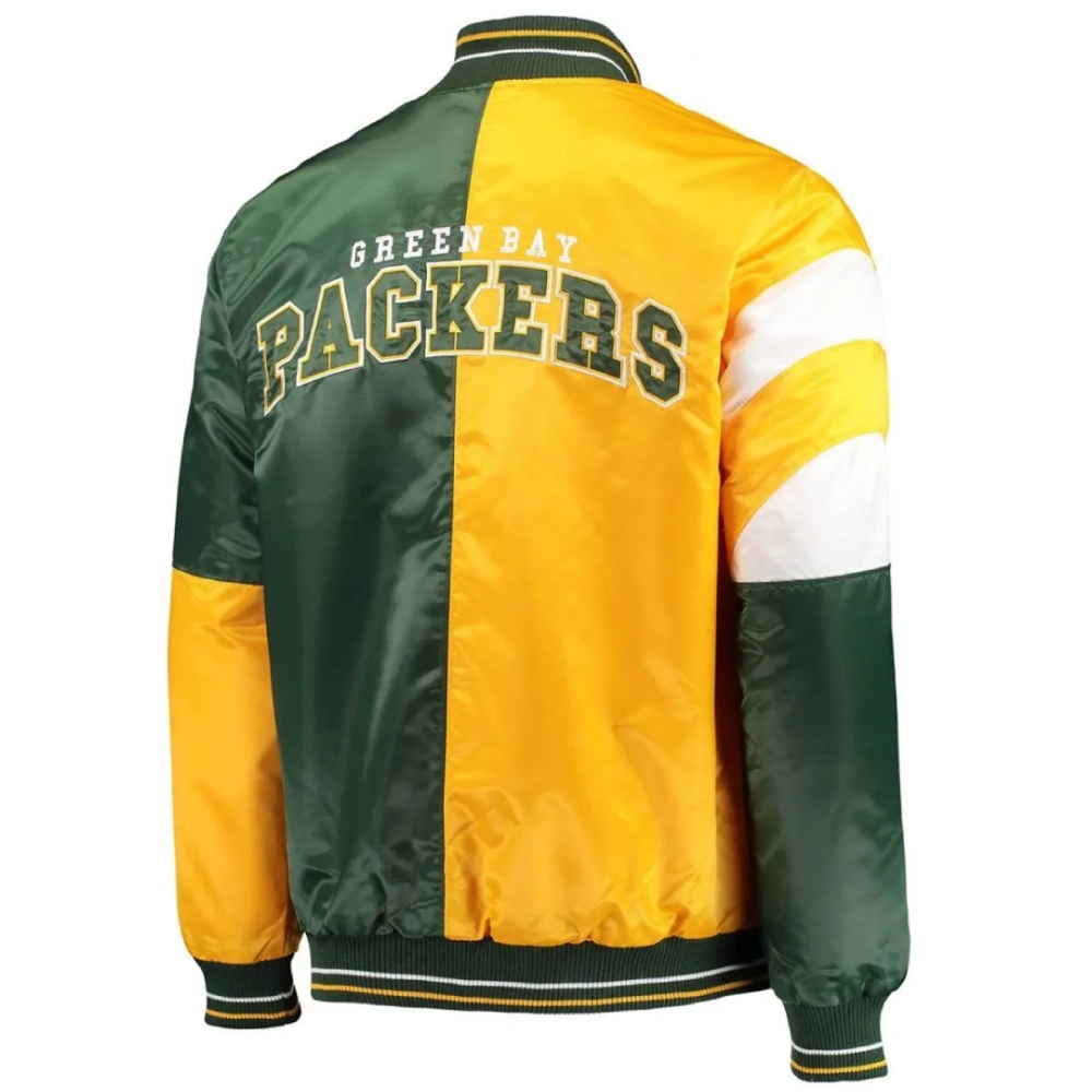 Green Bay Packers Leader Satin Yellow/Green Varsity Jacket - Image 2