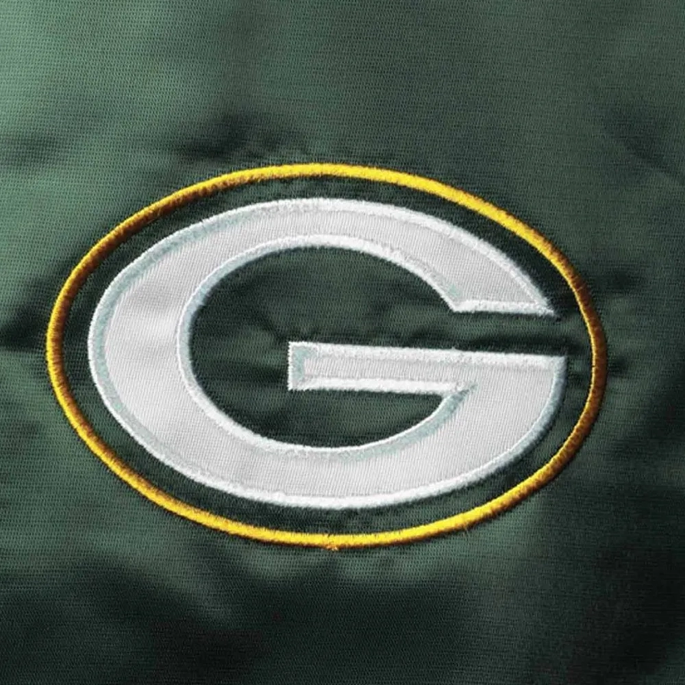 Green Bay Packers Leader Satin Yellow/Green Varsity Jacket - Image 3