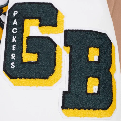 Green Bay Packers Mashup Wool & Leather Black Varsity Jacket - Image 8
