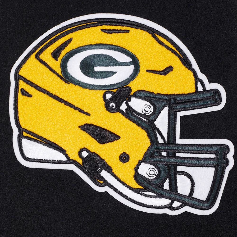 Green Bay Packers Mashup Wool & Leather Black Varsity Jacket - Image 6