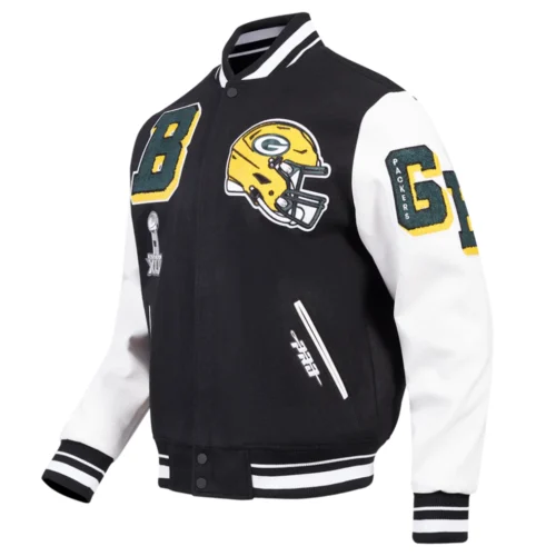 Alternative view of Green Bay Packers Mashup Wool & Leather Black Varsity Jacket
