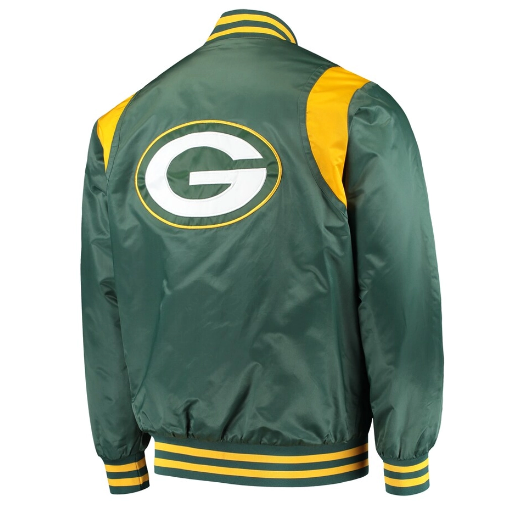 Green Bay Packers Prime Time Satin Green Varsity Jacket - Image 2