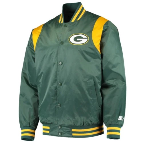 Green Bay Packers Prime Time Satin Green Varsity Jacket