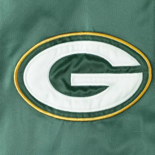 Green Bay Packers Prime Time Satin Green Varsity Jacket - Image 3