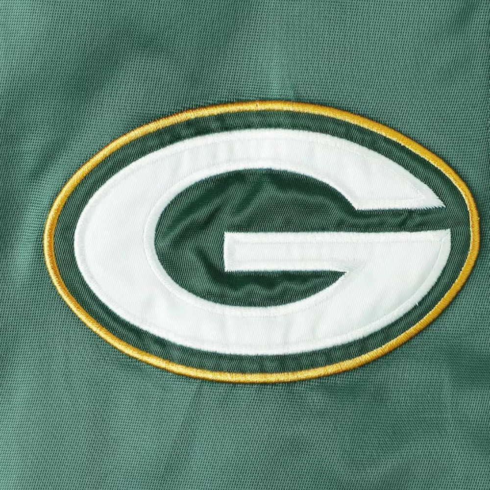 Green Bay Packers Prime Time Satin Green Varsity Jacket - Image 3