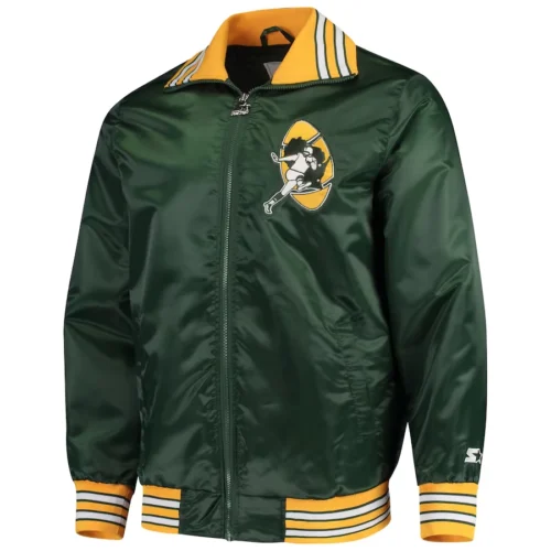 Green Bay Packers The Captain Satin Green Varsity Jacket
