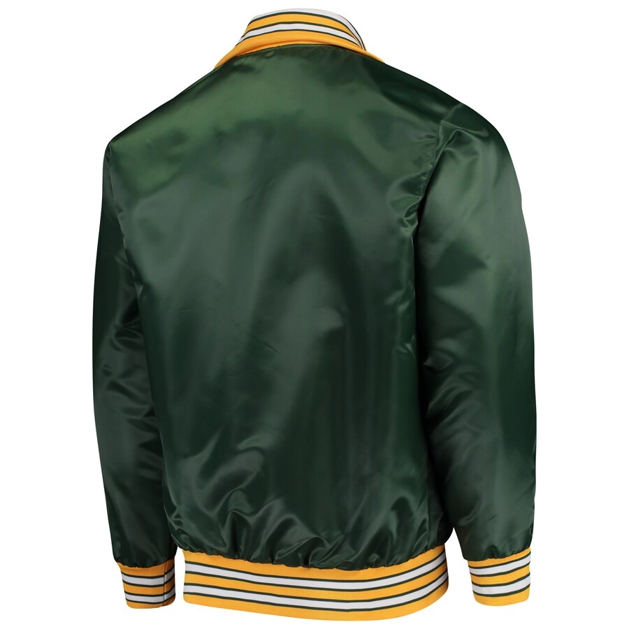 Green Bay Packers The Captain Satin Green Varsity Jacket - Image 2