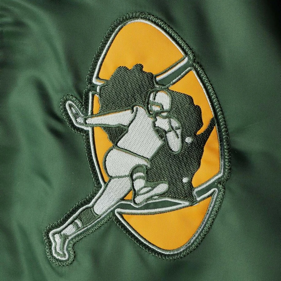 Green Bay Packers The Captain Satin Green Varsity Jacket - Image 3