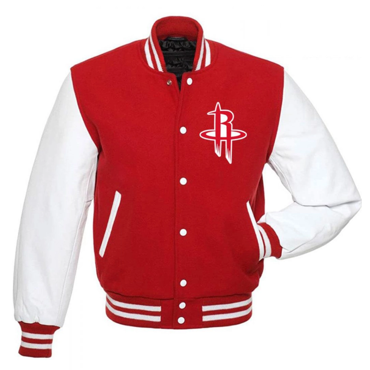 Houston Rockets Letterman Red/White Wool & Leather Varsity Jacket