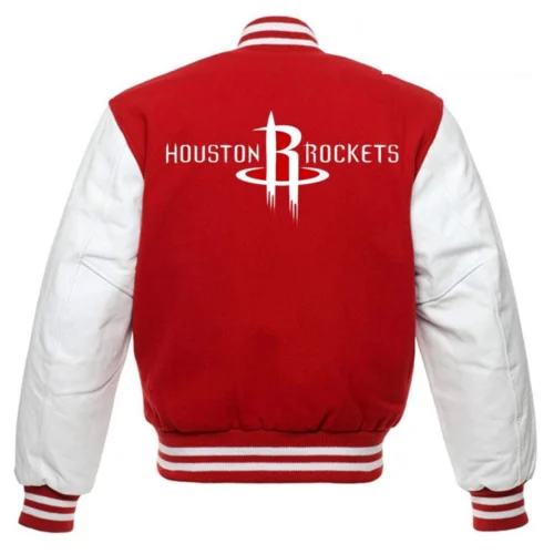 Alternative view of Houston Rockets Letterman Red/White Wool & Leather Varsity Jacket