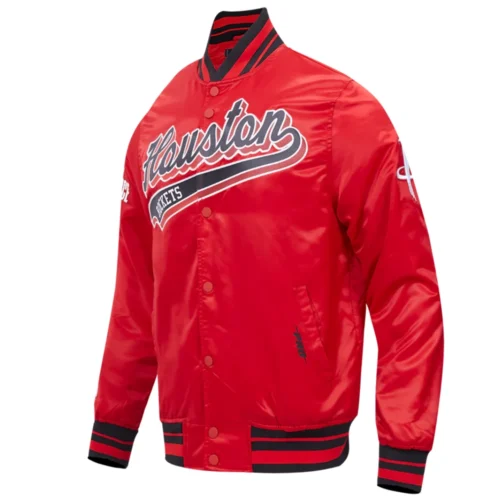 Alternative view of Houston Rockets Script Tail Full-Snap Red Satin Varsity Jacket