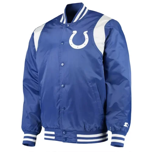 Indianapolis Colts Prime Time Full-Snap Blue Satin Varsity Jacket