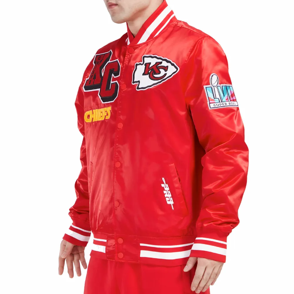 Kansas City Chiefs Mashup Full-Snap Red Satin Varsity Jacket - Image 2