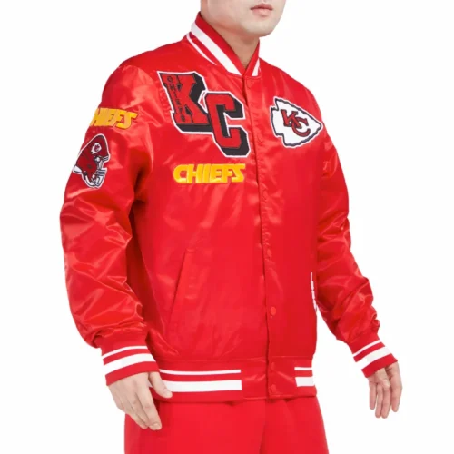 Kansas City Chiefs Mashup Full-Snap Red Satin Varsity Jacket - Image 4