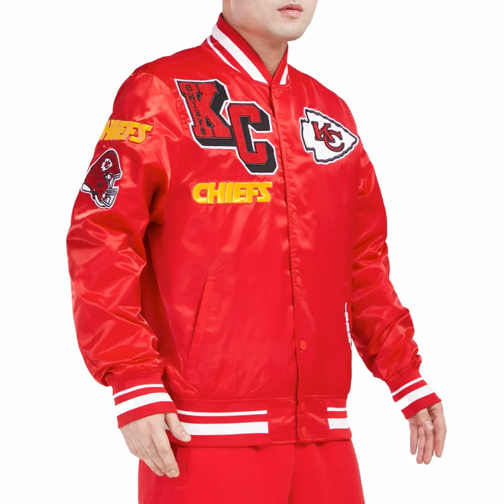 Kansas City Chiefs Mashup Full-Snap Red Satin Varsity Jacket - Image 4