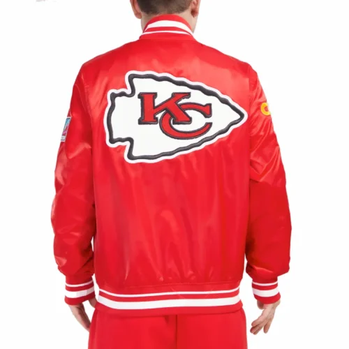 Kansas City Chiefs Mashup Full-Snap Red Satin Varsity Jacket - Image 3