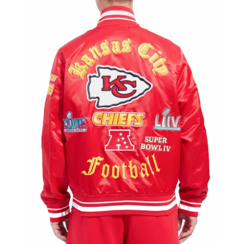 Kansas City Chiefs Old English Red Satin Jacket - Image 4
