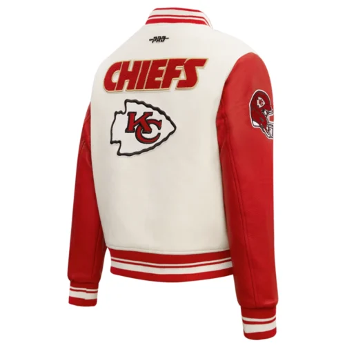 Kansas City Chiefs Retro Classic Women's White/Red Wool & Leather Varsity Jacket - Image 3