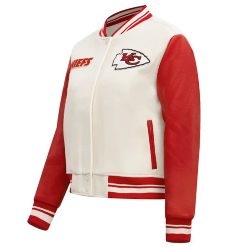 Alternative view of Kansas City Chiefs Retro Classic Women's White/Red Wool & Leather Varsity Jacket