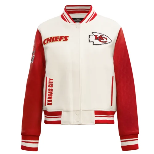 Kansas City Chiefs Retro Classic Women's White/Red Wool & Leather Varsity Jacket