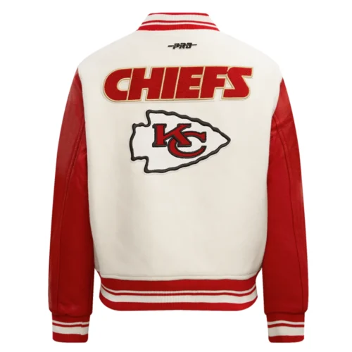 Kansas City Chiefs Retro Classic Women's White/Red Wool & Leather Varsity Jacket - Image 4