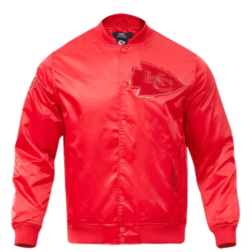 Kansas City Chiefs Triple Red Full-Snap Gray Satin Varsity Jacket