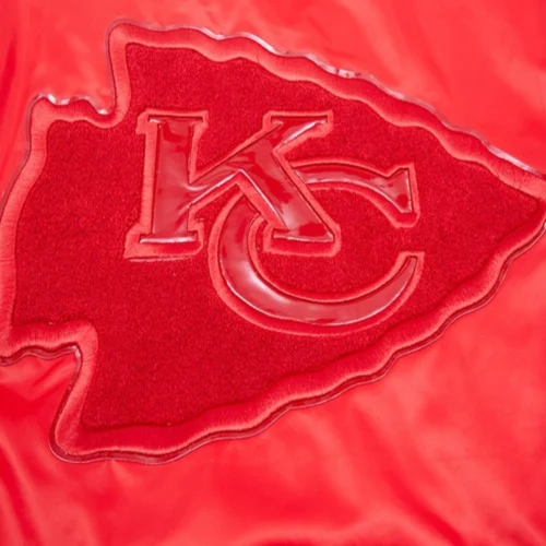 Kansas City Chiefs Triple Red Full-Snap Gray Satin Varsity Jacket - Image 5