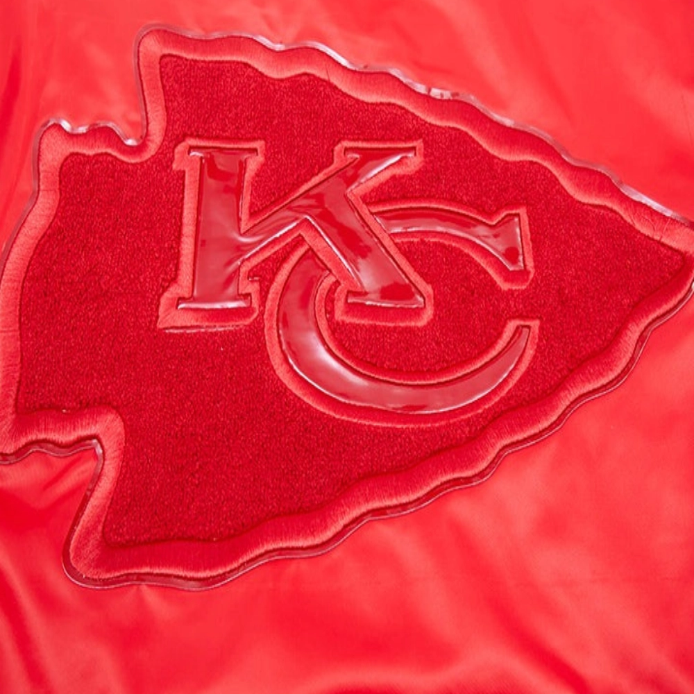 Kansas City Chiefs Triple Red Full-Snap Gray Satin Varsity Jacket - Image 5