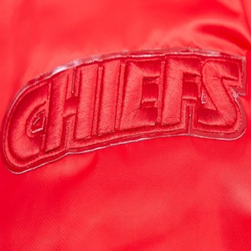Kansas City Chiefs Triple Red Full-Snap Gray Satin Varsity Jacket - Image 6