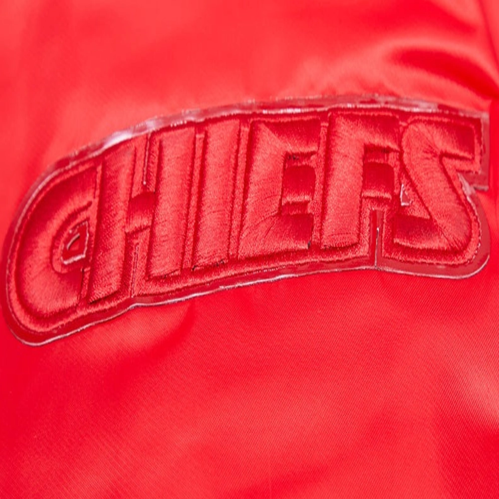 Kansas City Chiefs Triple Red Full-Snap Gray Satin Varsity Jacket - Image 6
